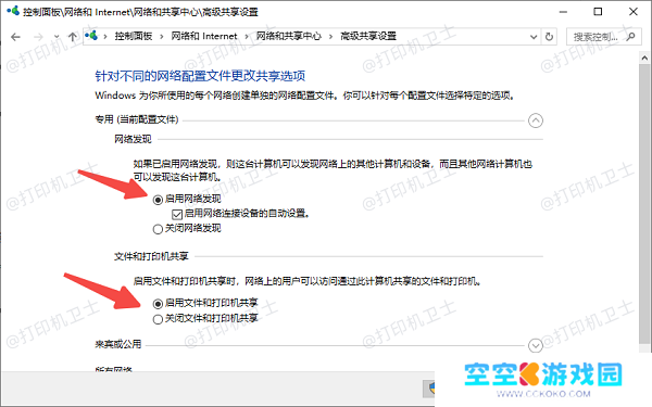 启用网络发现和文件打印共享