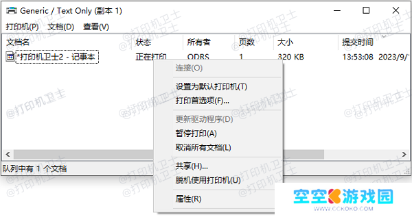 取消脱机使用打印机选项