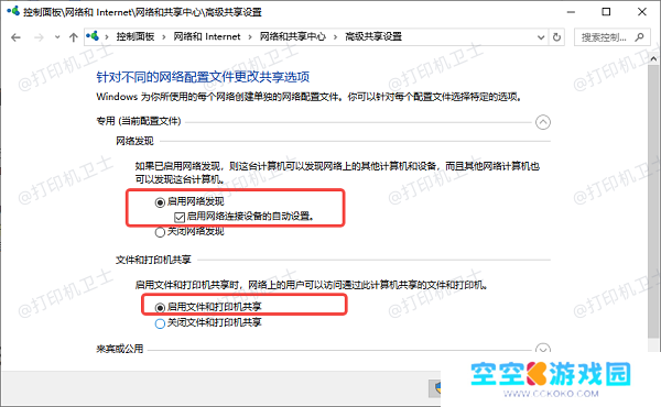 启用“网络发现”和“文件打印共享”